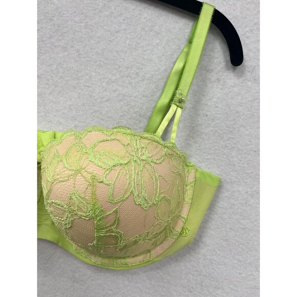 Women’s Victorias Secret Neon Green Lace Overlay Balconette Bra Size 36D #6266 - Picture 6 of 12